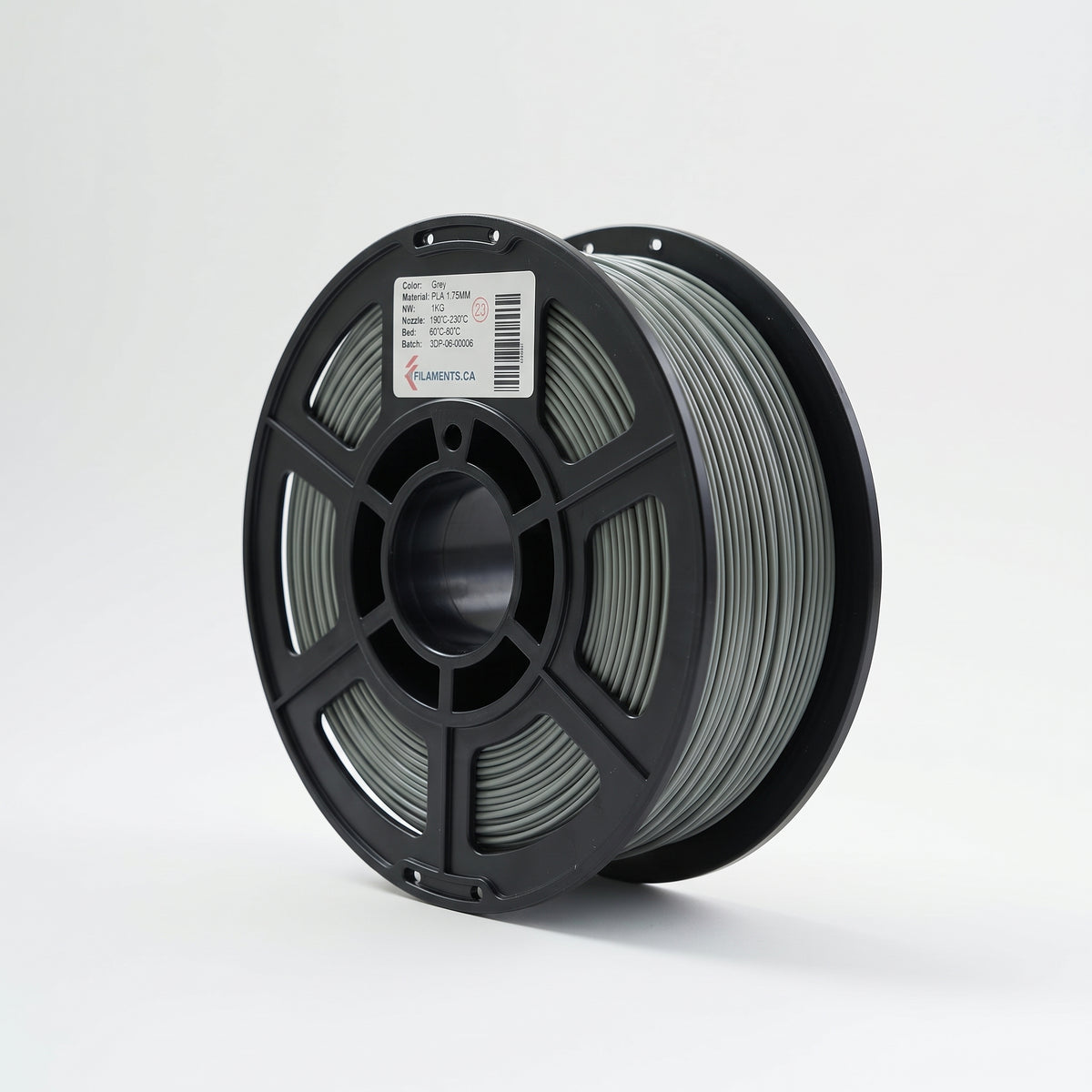 Standard PLA Matte Gray 1.75mm filament on a plastic spool