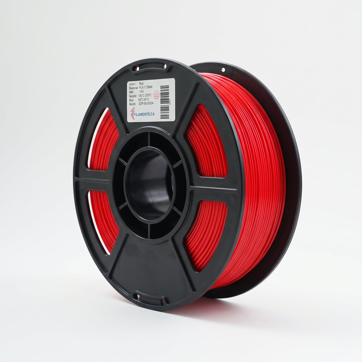 Standard PLA Matte Red 1.75mm filament on a plastic spool