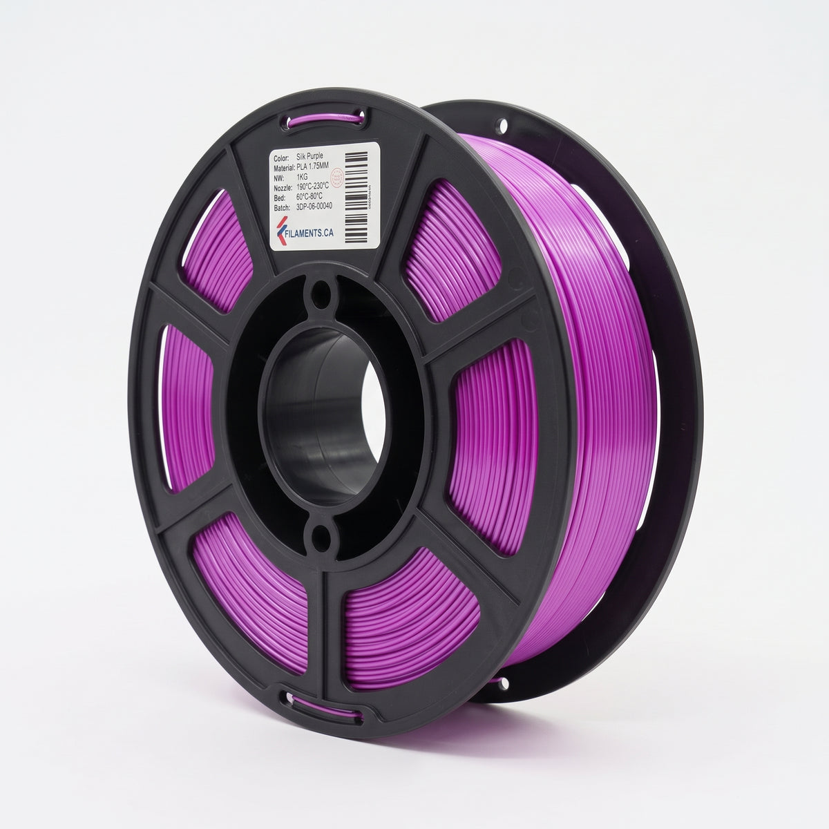 Standard PLA Silk Purple 1.75mm filament on a plastic spool